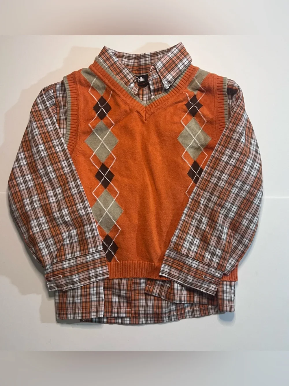 Men's Orange Argyle V-Neck Sweater Vest by Devilla